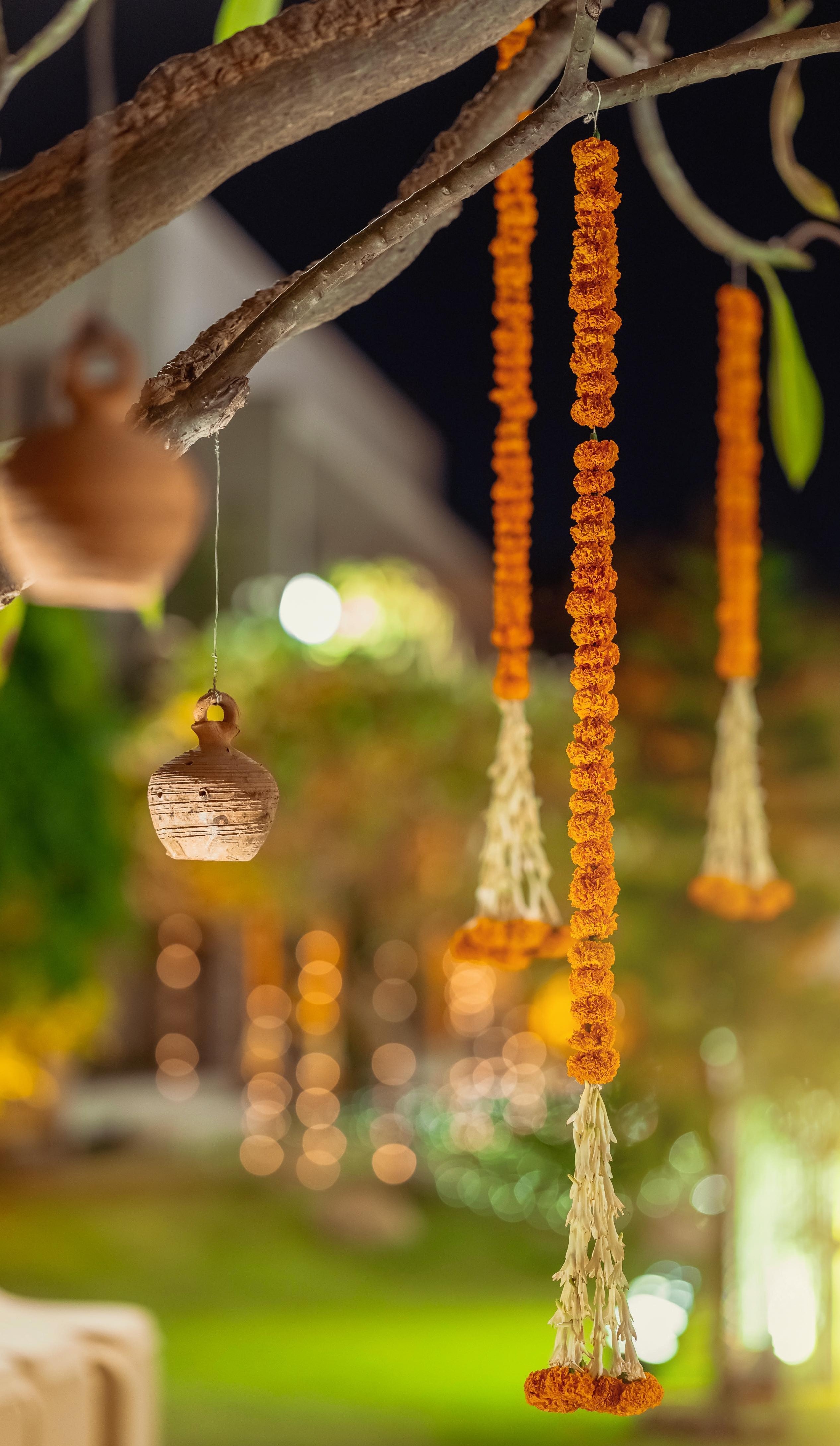 Garba night decor under string lights